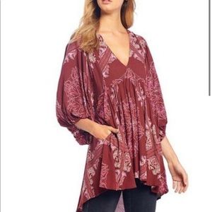 Free People Girl Talk Maroon Printed Tunic